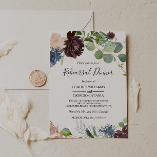 Burgundy Floral and Greenery Rehearsal Dinner Invitation