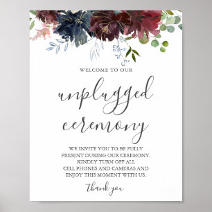 Burgundy Floral and Greenery Unplugged Wedding Poster