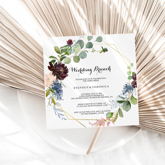 Burgundy Floral and Greenery Wedding Brunch Invitation (Creator Uploaded)