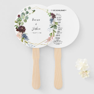 Burgundy Floral and Greenery Wedding Hand Fan