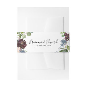 Burgundy Floral and Greenery Wedding Invitation Belly Band