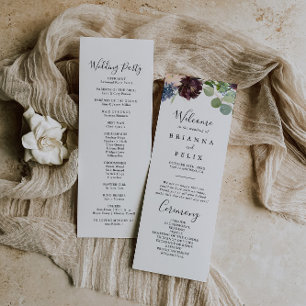 Burgundy Floral and Greenery Wedding Program Programme
