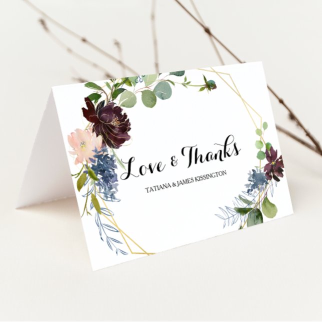 Burgundy Floral and Greenery Wedding Thank You Card (Creator Uploaded)
