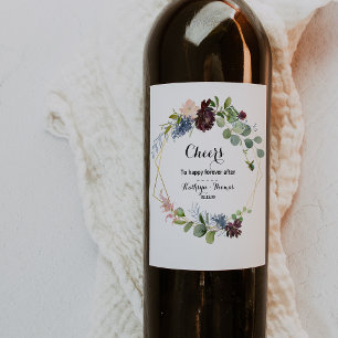 Burgundy Floral and Greenery Wedding Wine Labels
