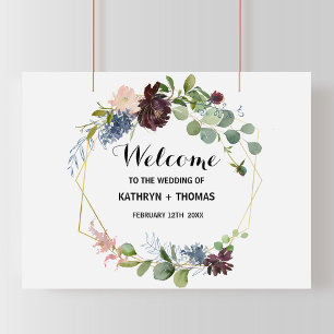 Burgundy Floral and Greenery Welcome Wedding Poster
