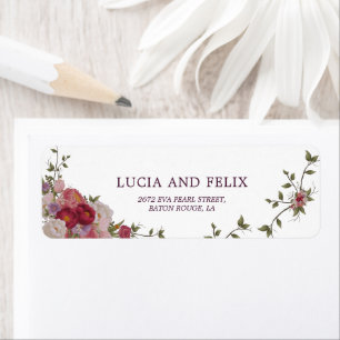 Burgundy Floral And Leaves Wedding Return Address