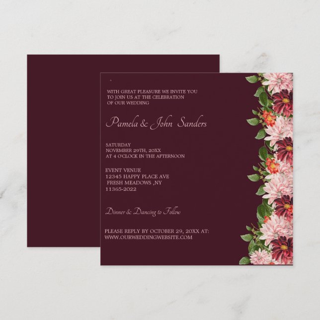 Burgundy Floral Anniversary | Birthday | Wedding   Invitation (Front/Back)