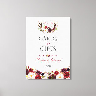 Burgundy Floral Antlers Cards & Gifts Wedding Canvas Print
