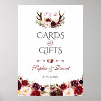 Burgundy Floral Antlers Cards & Gifts Wedding