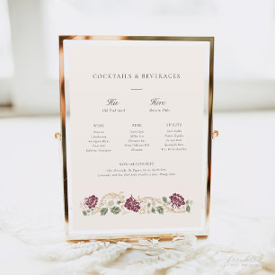 Burgundy Floral Art Nouveau Bar Menu Sign