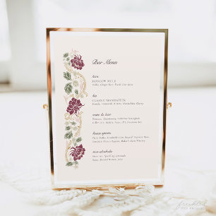 Burgundy Floral Art Nouveau Bar Menu Sign