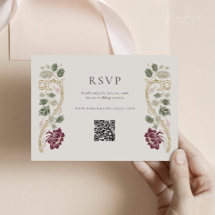 Burgundy Floral Art Nouveau RSVP Card with QR