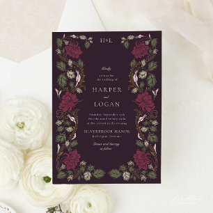 Burgundy Floral Art Nouveau Wedding Invitation