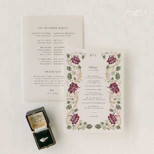 Burgundy Floral Art Nouveau Wedding Programme