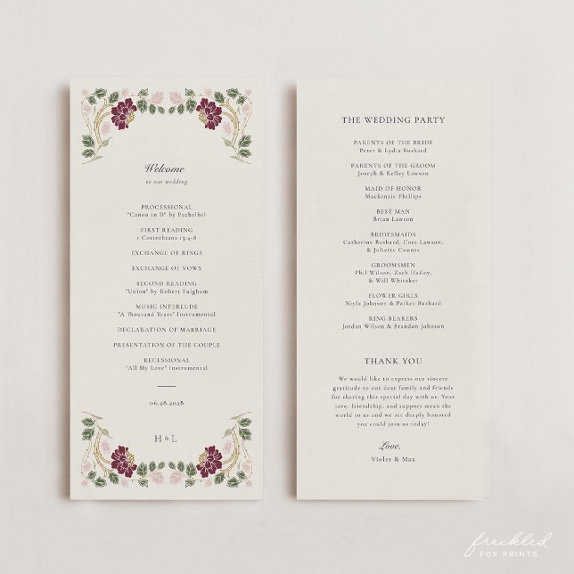 Burgundy Floral Art Nouveau Wedding Programme (Burgundy floral Art Nouveau Wedding Program)