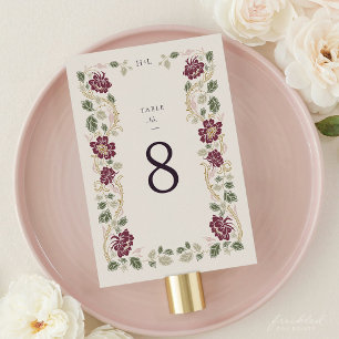 Burgundy Floral Art Nouveau Wedding Table Number