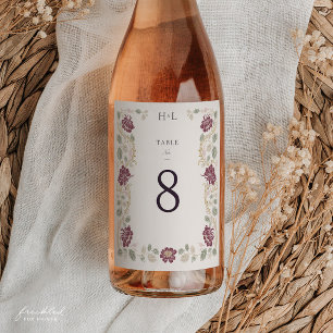 Burgundy Floral Art Nouveau Wedding Table Number Wine Label
