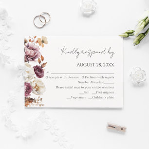 Burgundy Floral Autumn Arch Wedding RSVP Cards