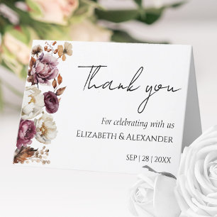 Burgundy Floral Autumn Arch Wedding Thank You Card
