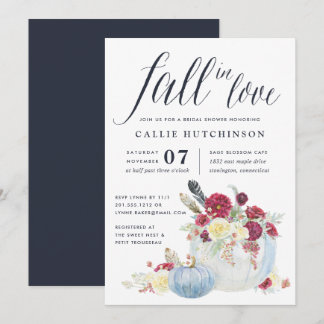 Burgundy Floral & Autumn Pumpkin Bridal Shower Invitation
