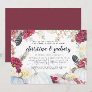 Burgundy Floral & Autumn Pumpkin Rehearsal Dinner Invitation