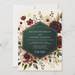 Burgundy Floral Autumn Romance Wedding Invitation