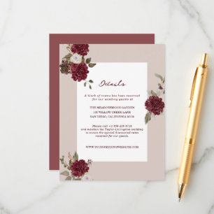 Burgundy Floral Autumn Wedding Details Card