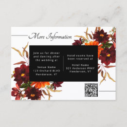 Burgundy Floral Autumn Wedding Details QR Code Enclosure Card