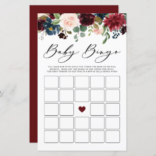 Burgundy Floral Baby Bingo Baby Shower Game