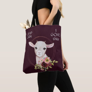 Burgundy Floral Baby Goat Tote Bag
