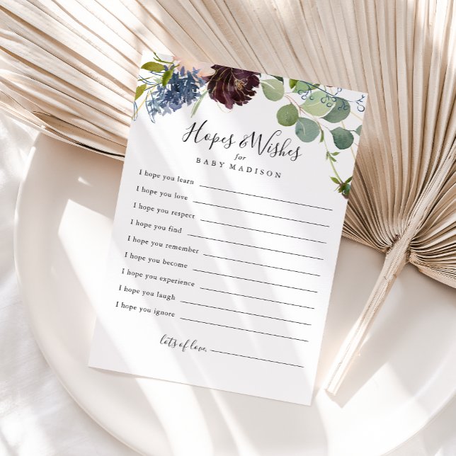Burgundy Floral Baby Shower Hopes & Wishes Card (Creator Uploaded)