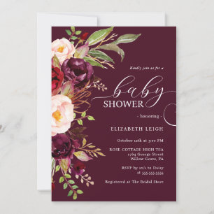 Burgundy Floral Baby Shower Invitation