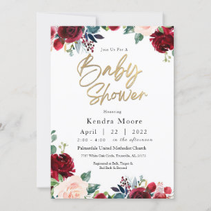 Burgundy Floral Baby Shower Invitation