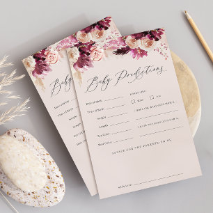 Burgundy Floral Baby Shower Predictions Game Sheet