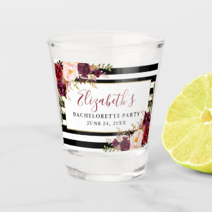 Burgundy Floral Bachelorette Party Striped Shot Glass