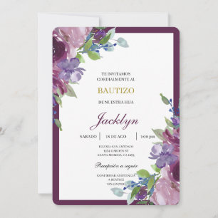 Burgundy floral baptism  invitation