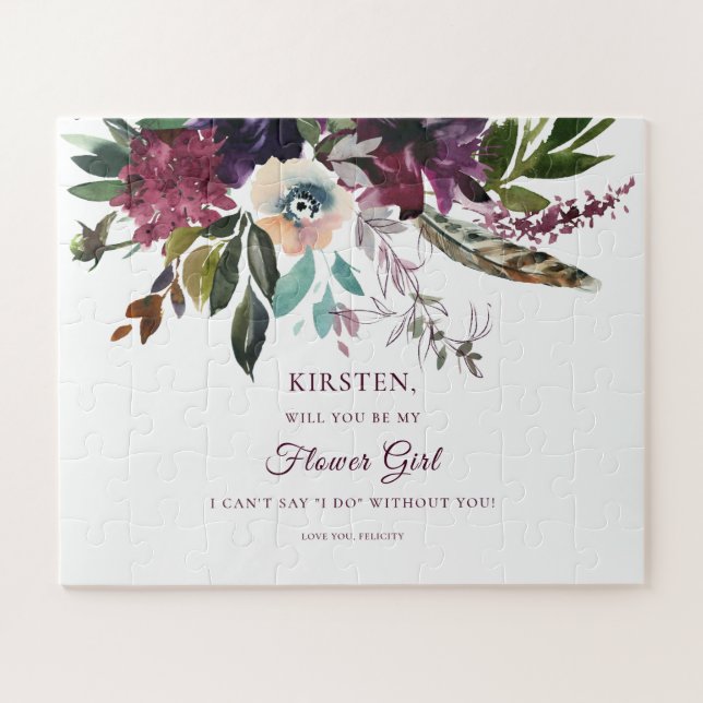 Burgundy Floral Be Flower Girl Proposal  Jigsaw Puzzle (Horizontal)