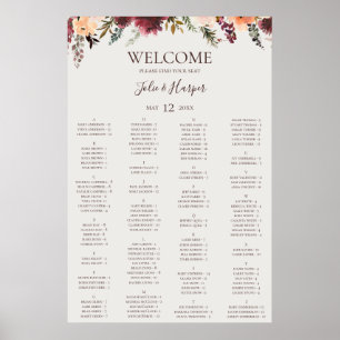 Burgundy Floral   Beige Alphabetical Seating Chart