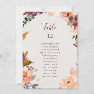 Burgundy Floral Beige Table Number Seating Chart