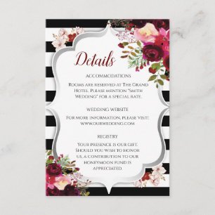 Burgundy Floral Black and White Stripes Details Enclosure Card