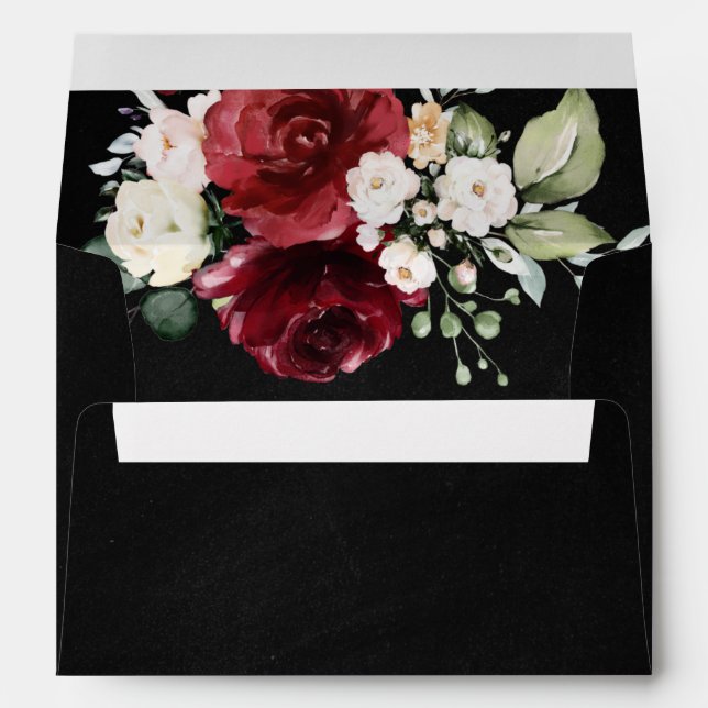 Burgundy Floral Black Chalkboard Lined Envelope (Back (Bottom))