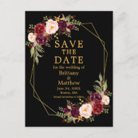 Burgundy Floral Black Gold Geo Frame Save the Date