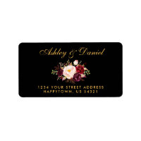 Burgundy Floral Black Gold Wedding Address