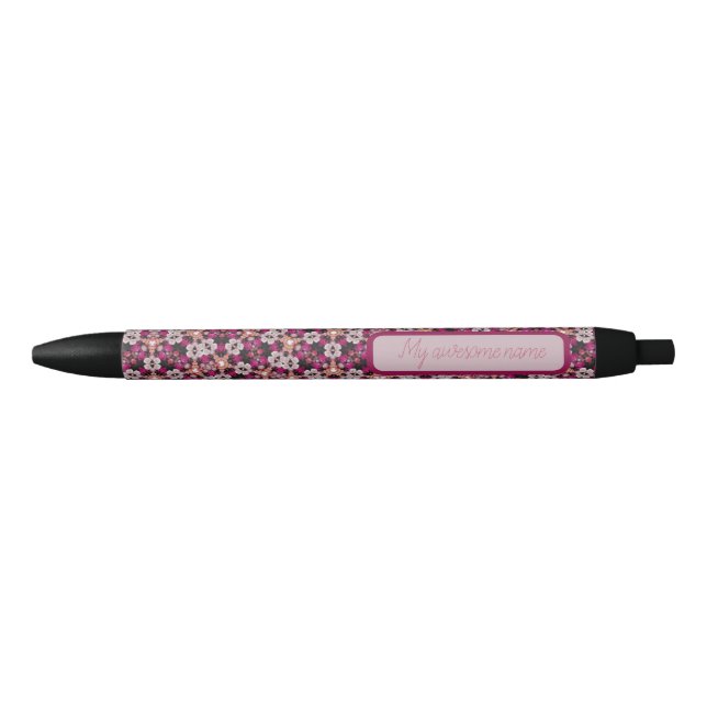 Burgundy Floral  Black Ink Pen (Front)