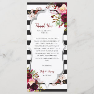 Burgundy Floral Black White Table Thank You Card