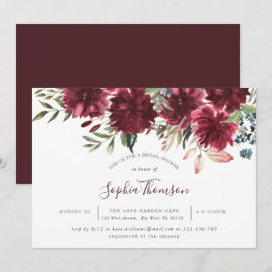 Burgundy Floral Bloom  Bridal Shower Invite