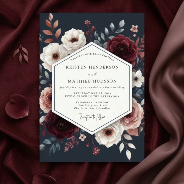 Burgundy Floral Bloom Wedding Invitation (Creator Uploaded)