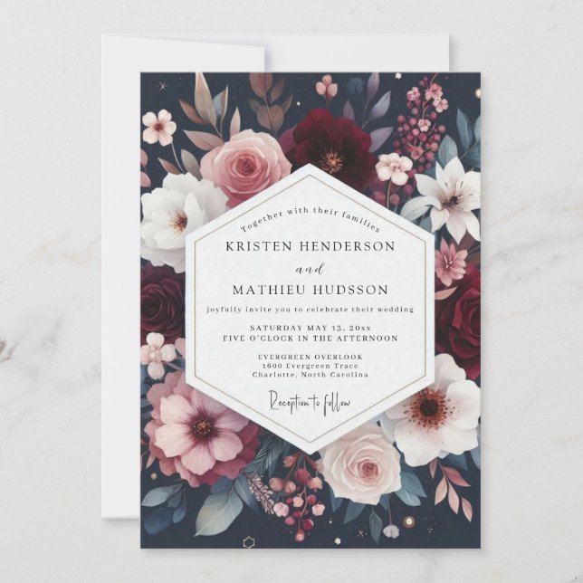 Burgundy Floral Bloom Wedding Invitation (Front)