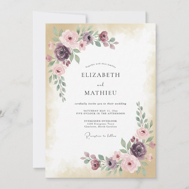 Burgundy Floral Blossom Wedding Invitation (Front)