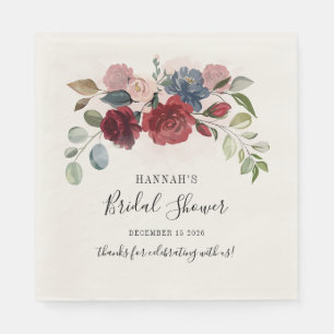 Burgundy Floral Blush Bridal Shower Cocktail Napkin